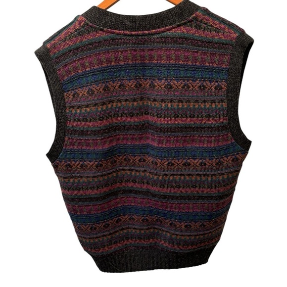 VTG ALPS Men’s Wool Blend Sweater Vest Sz M Button Down Jewel Tones/Gray Grandpa - Picture 2 of 6